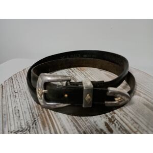 ONYX - Vintage Black Belt with Silver Buckle with Gold Inlay, Men's Size 40
